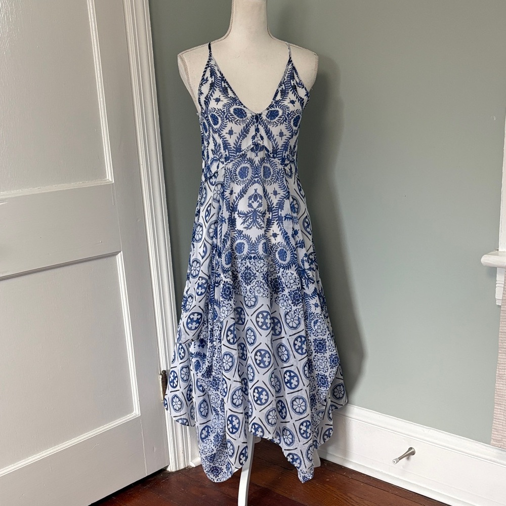 REISS Blue Side Pleat Asymmetric Midi Dress Size 0 UK 4